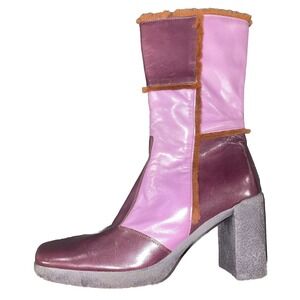 VIC MATIE RARE Women's Two Tone Purple Leather Color Block Boot Faux Fur EU Sz39